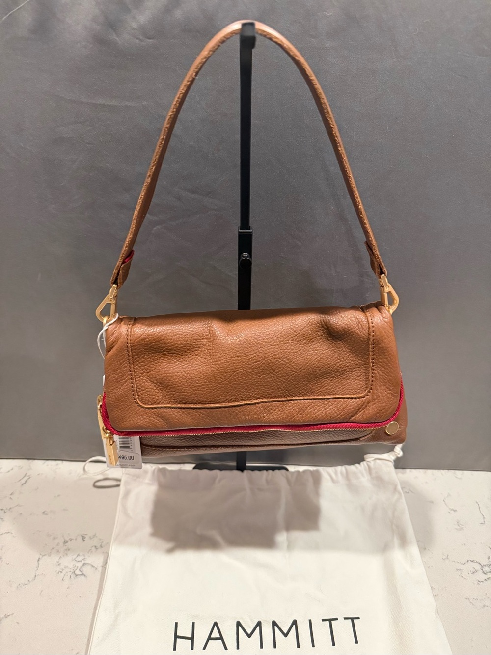 Hammitt Brown Leather Shoulder Bag with Red Trim